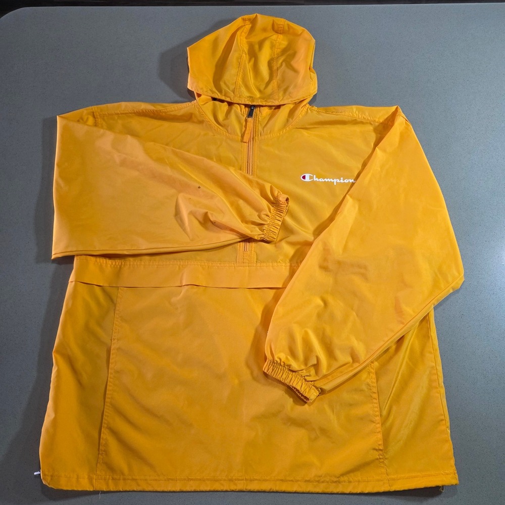 Champion Mens 2XL Orange Yellow Packable Quarter Zip Hooded Windbreaker Jacket
